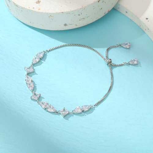 FANZE Gold Plated Cubic Zirconia Tennis Bracelets for Women Dainty Trendy Adjustable Bracelet Jewelry Gift for Ladies Wedding Mother Birthday Anniversary - style: Irrrigular silver bracelet