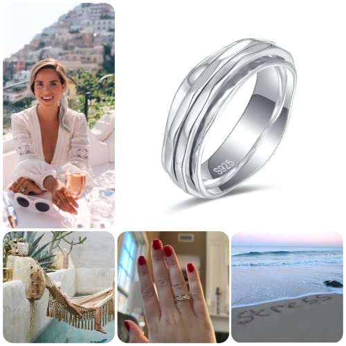 925 Sterling Silver Anxiety Ring with Beads Fidget Spinning Rings for Women Worry Beads Rings - color: hammered design B