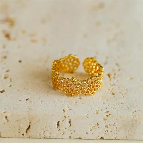 Valentines Rings for Women, Non Tarnish Chunky Wedding Ring Set, Adjustable Bohemian Statement Ring - style: Gold Round Flower Style