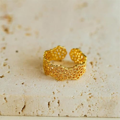Valentines Rings for Women, Non Tarnish Chunky Wedding Ring Set, Adjustable Bohemian Statement Ring - style: Gold Round Flower Style