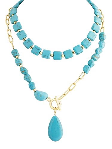 MINACHI Created Turquoise Long Necklace, Irregular Shape Beads, Bohemian Vintage Ethnic Style Jewelry for Women - style: Necklace NEC.006