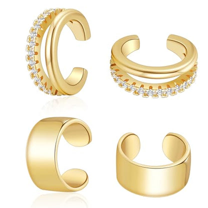 OOOPEL 3 Pairs 14K Gold Plated Ear Cuffs Non Piercing Lightweight Stackable Chunky Earring Cuff for Women Adjustable Non-Fading Fake Earrings Suitable for Christmas Gift - style: Double