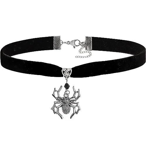Gothic Black Velvet Goth Choker Necklace for Women,Cameo Black Choker Crow Skull Pendant Necklace Vintage Collar Skull Necklace Gothic Jewelry - style: Spider