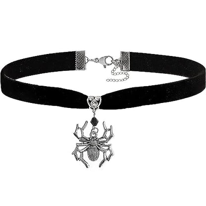 Gothic Black Velvet Goth Choker Necklace for Women,Cameo Black Choker Crow Skull Pendant Necklace Vintage Collar Skull Necklace Gothic Jewelry - style: Spider