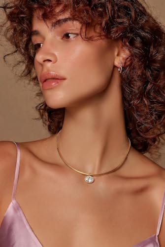 14K Gold Plated Collar Choker Necklace for Women Charm Jewelry | Trendy Dainty Statement Fashion Cubic Zirconia Pendant Necklace - color: 93A