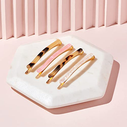 The Hair Edit Marble Bobby Pins - Slim Multicolor Tortoise Acetate Fashion Hair Clips, 4 pack