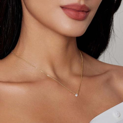 Luxval Diamond Pendant Gold Necklace for Women，Dainty 18k Gold Plated Choker Necklaces Simple Gold Jewelry Gifts for Women - color: Gold-Round CZ