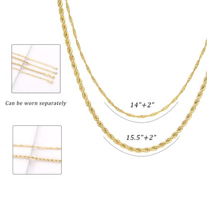CHESKY 14K Gold Plated Layered Chain Necklace for Women | Trendy Cuban Link Chain, Chunky Paperclip Chain, Toggle Clasp Necklace, Fashion Gold Jewelry, Daily Gift for Women - style: Wave/Rope-GD