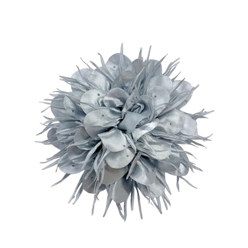 Dtja 4" Dainty Spiky Fabric Flower Brooch Pin for Women Elegant Crystal Colorful Pom-Pom Fluffy Floral Peony Corsage Brooches Lapel Hair Pins Fashion Party Dress Accessories Jewelry - color: Haze Blue