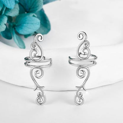 Celtic Knot/Celtic Knot/Bat/Filigree Viking Earrings 925 Sterling Silver Non Piercing Ear Cuff Earrings Cool Earring Cuff for Women Men - color: long filigree