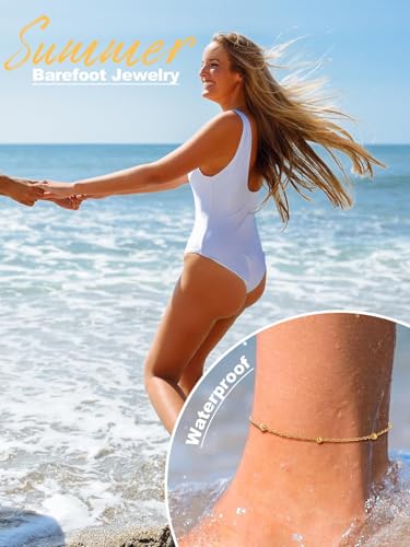 U7 Ankle Bracelets for Women Stainless Steel Waterproof Tarnish Resistant | 18K Gold Plated/Silver/Rose Gold Anklets, Cuban Chain Anklet Bracelets, Perfect for Summer Beach and Vacation Outfits - color: Gold Plated-Bead Chain