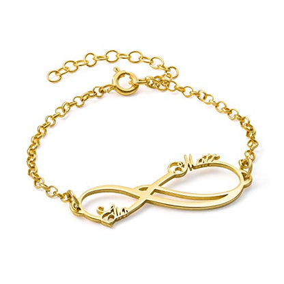 Personalized Infinity Bracelet - Choose Your Style - Sterling Silver, Solid Gold or Plated - Rolo Chain - color: 18K Gold Vermeil Silver, size: 2 Name Bracelet