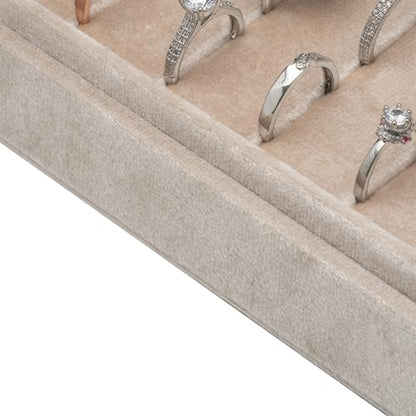Velvet Ring Organizer Display Tray Jewelry Box Earring Holder Case | for Wedding Birthday Christmas Day (Beige) - color: Beige