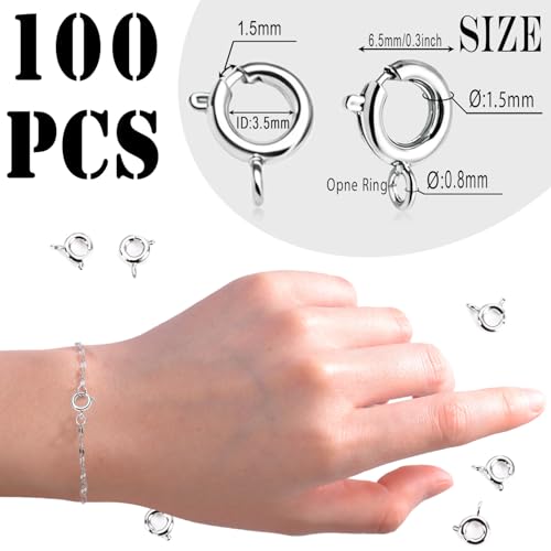 stino 100Pcs Small Spring Round Jewelry Clasps (Silver Plated) | Brass, High Polished, Necklaces & Bracelets Findings - color: Silver Plated