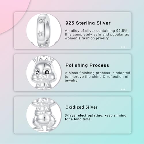 Family Love Mother Daughter Grandma Charm 925 Sterling Silver fits Bracelets Necklace Pendant Bead Charms Jewelry Gift for Women Family Friends - color: Easter Bunny Dangle Charm