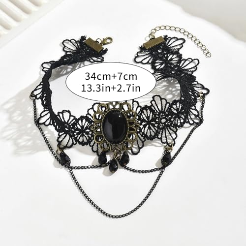 Gothic Lace Choker Necklace for Women, Pearl Sexy Tassel Adjustable Choker Necklace, Boho Halloween Jewelry for Festival Party Cosplay Costume Gifts - color: black Layered Chain Pendant