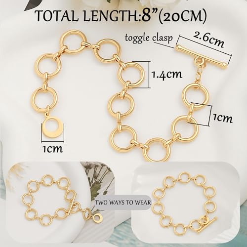 SOFYBJA 18k Gold Plated Personalized Chunky Cuban Oval Link Chain Bracelets for Men Toggle Rope Bracelet Jewelry for Women - style: Circles Chain Link Bracelet