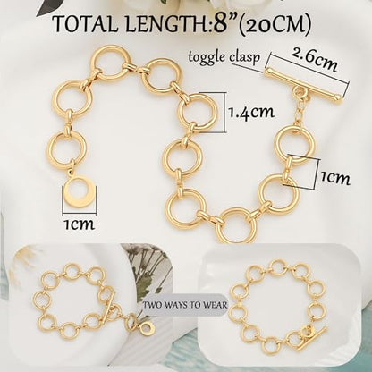 SOFYBJA 18k Gold Plated Personalized Chunky Cuban Oval Link Chain Bracelets for Men Toggle Rope Bracelet Jewelry for Women - style: Circles Chain Link Bracelet