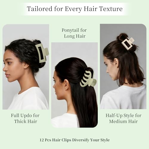 Small Medium Claw Clips for Women, 3 Styles Hair Clips for Thick and Thin Hair, Non-slip Strong Hold, 12 Pcs (Green) - color: Green