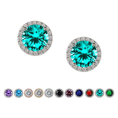 SWEETV Cubic Zirconia Stud Earrings, 8mm Round Cut, Rhinestone Hypoallergenic Earrings for Women & Girls | 9mm Round Cut Hypoallergenic 925 Sterling Silver Stud Earrings for Bridal Bridesmaid Prom Weddings Parties,Silver - color: 12.Cyan