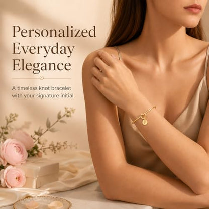 LemonRose Initial Bracelets for Women - Dainty Tie the Knot Letter A-Z 14K Gold Plated for Women Gold Cuff Bracelet for Womens Jewelry Personalized Bridesmaid Proposal Gifts - color: Gold P