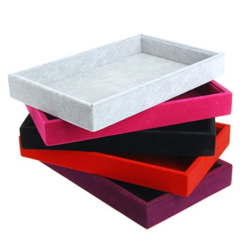 Youngy Velvet Jewelry Tray, Stackable Showcase Display Organizer for Ring Earring Necklace Pendants Bracelet Purple Red