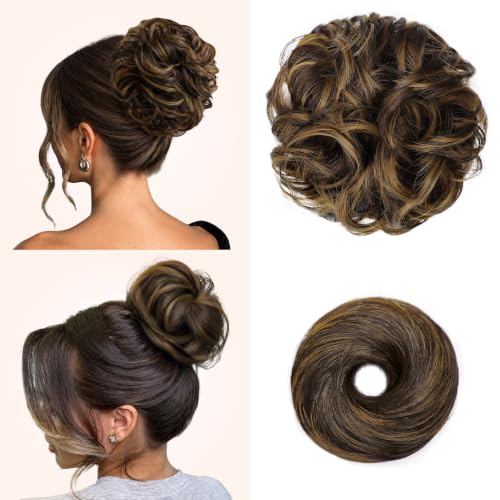 2PCS Messy Bun Hair Pieces Synthetic Hairpieces For Women Coffee Brown | Messy Bun and Donut Bun in one set for natural-looking volume and elegant updos for every occasion. - color: Coffee Brown