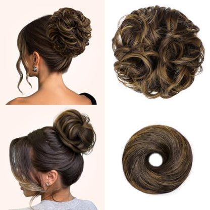 2PCS Messy Bun Hair Pieces Synthetic Hairpieces For Women Coffee Brown | Messy Bun and Donut Bun in one set for natural-looking volume and elegant updos for every occasion. - color: Coffee Brown