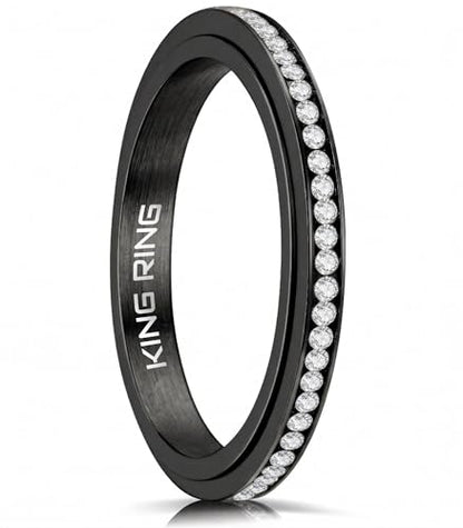 King Ring 3mm Spinner Rings – Premium Stainless Steel Fidget Rings for Women - Designed in USA - color: Black White