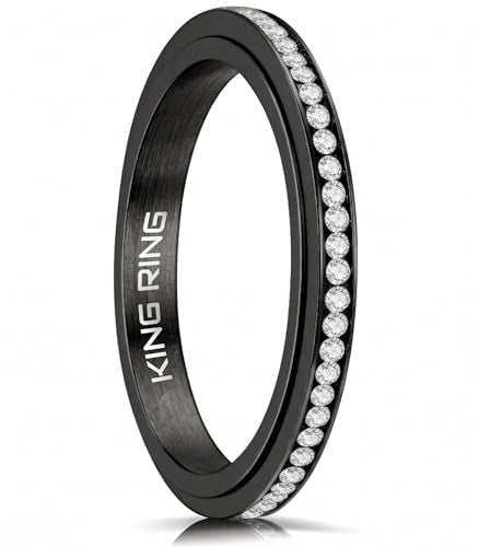 King Ring 3mm Spinner Rings – Premium Stainless Steel Fidget Rings for Women - Designed in USA - color: Black White