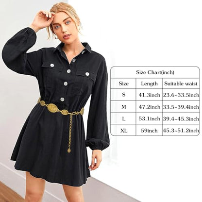 Women's Concho Chain Belt Western Cowgirl Metal Waist Chain | Belt for Dress - color: C Gold, size: S: 41.3 in