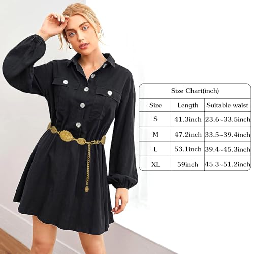 Women's Concho Chain Belt Western Cowgirl Metal Waist Chain | Belt for Dress - color: C Gold, size: M: 47.2 in