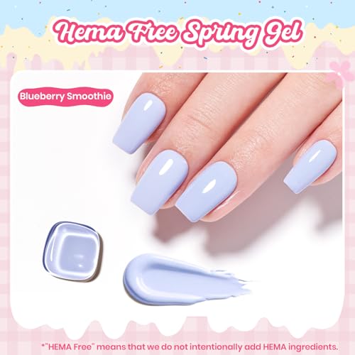 Beetles Blue Gel Nail Polish, Blueberry Smoothie, Pastel Blue Gel Polish | Color-Matched Bottle Design, Soak Off UV LED, Long-Lasting Nails Art for Home DIY & Holiday - color: D - Creme Blue | Blueberry Smoothie
