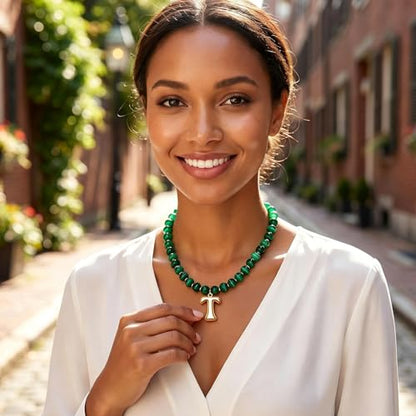 Initial Beaded Necklaces for Women,14K Gold Plated Bubble Letter Pendant Jewelry Gifts - color: acrylic neccklace-t