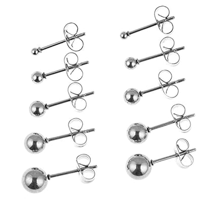 Stainless Steel Earrings Hypoallergenic Earrings, Ball Stud Silver Stud Earrings Set for Women Men Girls, Nickel Free Earrings - style: 5pairs(2-6mm)