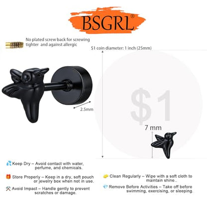 Flat Back Earrings for Women Cartilage Helix | Comfortable Dainty Cute Dragon Bee Bird Phoenix Dragonfly Cute Animal Leaf Spiral Rhombus Design Flatback Stud Earrings - color: Black Hummingbird