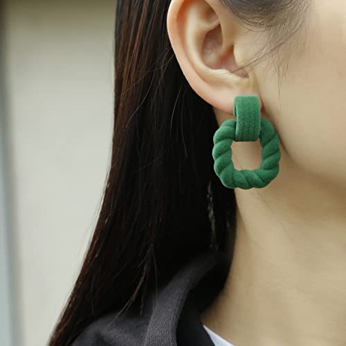RUOFFETA Rectangle Earrings for Women, Acrylic Square Earrings Twisted Geometric Statement Jewelry - color: Dark Green Velvet