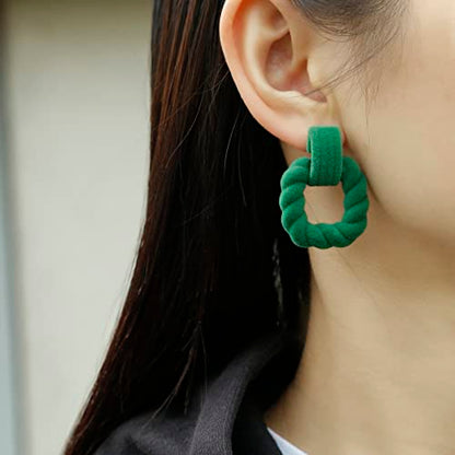 RUOFFETA Rectangle Earrings for Women, Acrylic Square Earrings Twisted Geometric Statement Jewelry - color: Dark Green Velvet