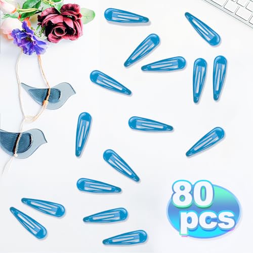 ELANE 80 Pcs Metal Snap Hair Clips for Women,Small Snap Barrettes for Women Girls Thick Fine Hair (Blue) - color: Blue