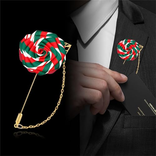 WCRAZYE Men Cloth Rose Flower with Gold Leaf Brooches Men's Satin Lapel Pins with Metal Chain Red Blue Rose Floral Lapel Stick Handmade Boutonniere Pins for Suit Wedding Brooch Career Suit Tuxedo of Shirts Tie Hat Scarf for Birthday Wedding Gift - color: