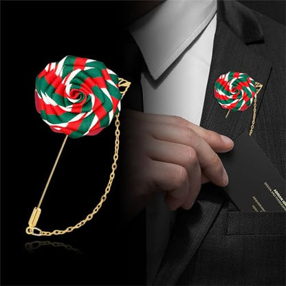 WCRAZYE Men Cloth Rose Flower with Gold Leaf Brooches Men's Satin Lapel Pins with Metal Chain Red Blue Rose Floral Lapel Stick Handmade Boutonniere Pins for Suit Wedding Brooch Career Suit Tuxedo of Shirts Tie Hat Scarf for Birthday Wedding Gift - color: