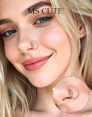 316L Stainless Steel Nose Ring Set – 3PCS Nose Hoops with Cubic Zirconia, 20G/18G, Silver/Black/Gold, 7mm/8mm Sizes, Seamless & Hinged Design for Sensitive Skin Jewelry - color: Silver, size: 20g 8mm