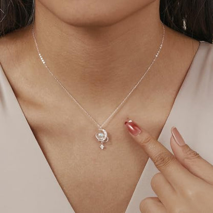 925 Sterling Silver Crescent Necklace Moon Star Pendant for Women | 14K Gold Plated Crystal Moon Necklace Dainty CZ Birthstone Ramadan Moonstone Necklace Birthday Jewelry for Mom Wife Daughter - color: Silver