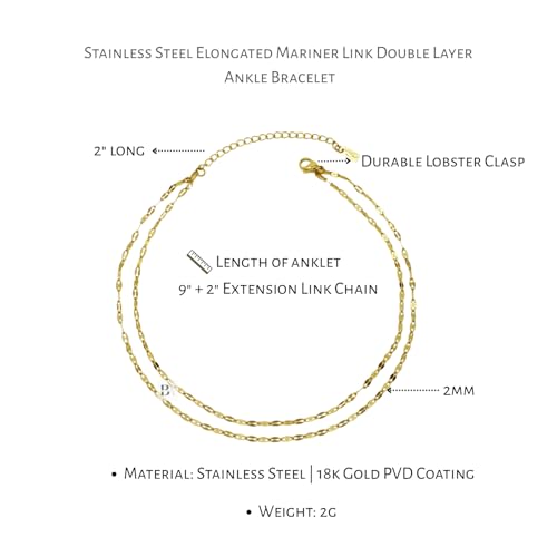 Stainless Steel Chain Ankle Bracelet for Women Adjustable Waterproof Anklet - color: Gold / Double Layer Elongated Mariner