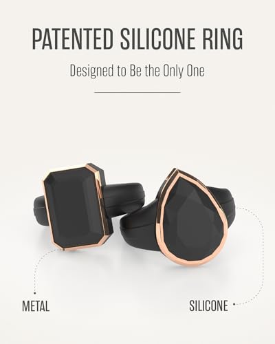 Patented Metal-Framed Silicone Rings - Emerald Collection - color: Pack M - Black / Metal Rose Gold