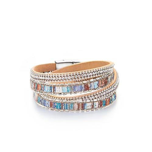 Fesciory Leather Wrap Bracelets for Women, Boho Western Layered Jewelry | Layered leather cuff bracelets, Easy on and off, Boho western style, Daily wear, Gift for women - color: Colored 1