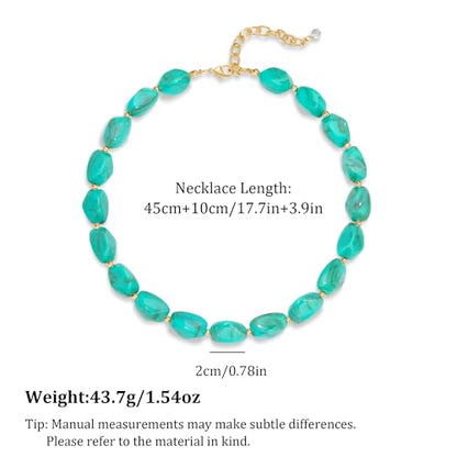 Boho Chunky Beaded Necklace for Women Lightweight Resin Beads for Summer Beach & Vacation Trendy Statement Jewelry Gift for Her - color: Blue green