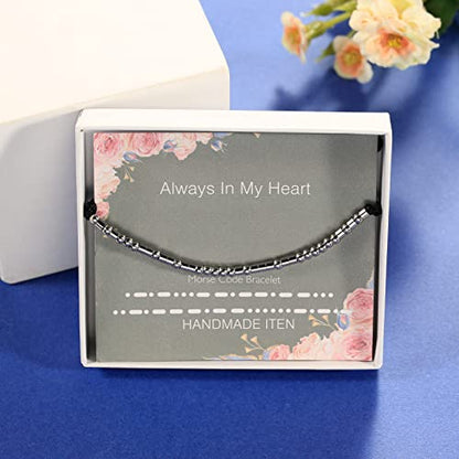 ASELFAD Morse Code Bracelets for Women, Funny Best Friend Birthday Gifts for Women Friendship Bracelets, Inspirational Jewelry, Teen Girl Gifts Trendy Stuff - style: Always In My Heart