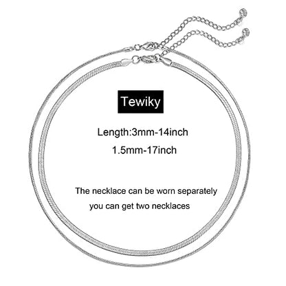 Tewiky Layered Necklaces for Women 14k Gold Plated Chain Necklace Set | Chunky Herringbone/Snake/Rope/Box/Cuban Link Chain for Women, Layering Stack Choker Necklace, Dainty Jewelry Set Non Tarnish - color: Layered Herringbone Silver
