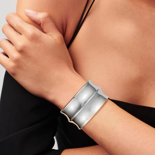 HZMAN Chunky Gold Cuff Bracelets for Women Thick Wide Bangle Bracelet Hammered Open Hinge Wrist Cuff Bracelet Jewelry Gift - color: 09.Polished 7In Silver